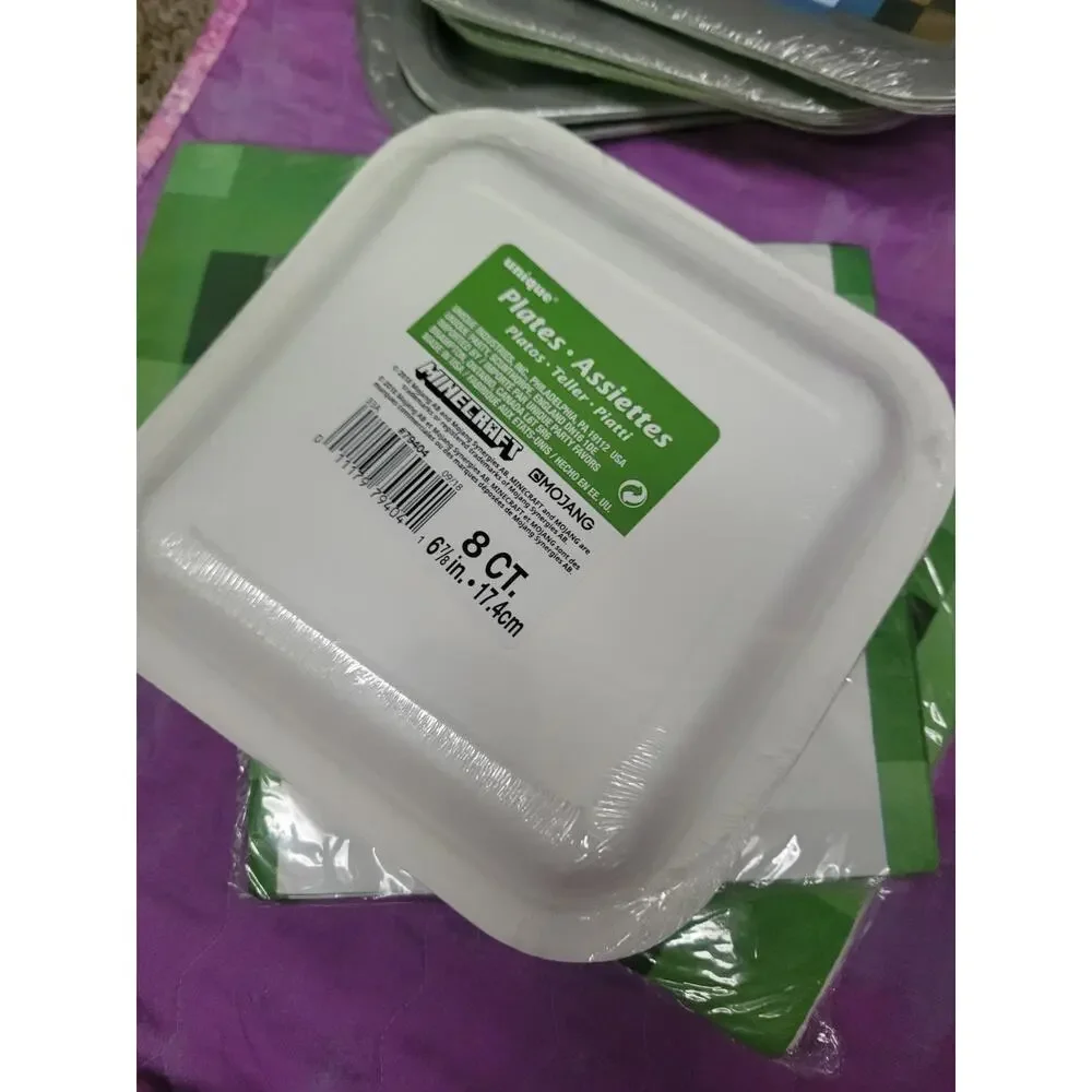 Minecraft Party Supplies Lot Unique 5 Pks Sq Plates 8ct & 4 Pk Napkins 16ct New